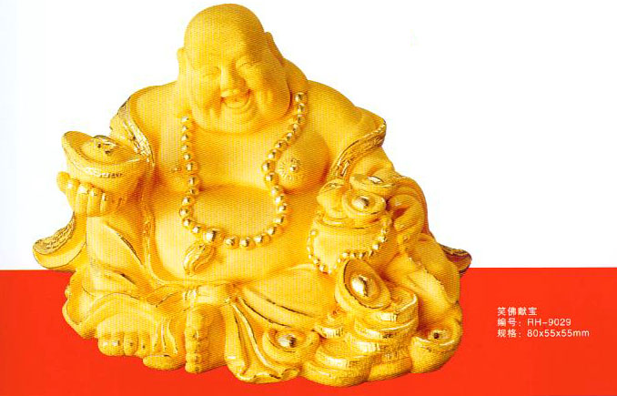 絨沙金工藝品 笑佛獻寶