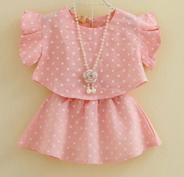 韓國童裝2014夏季新款女童可愛波點飛袖襯衫+波點短裙