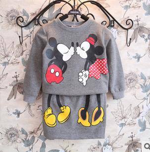 一件代發2014秋新款韓版潮款女童搞怪米奇圖案包臀裙兩件套裝湖州