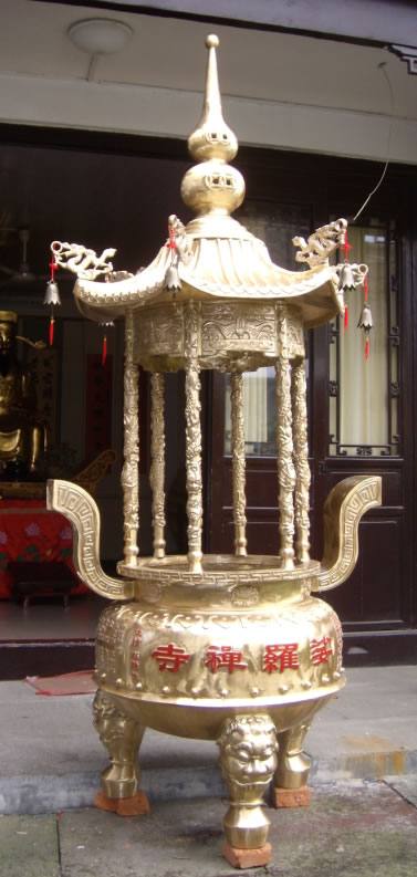 銅六龍柱香爐