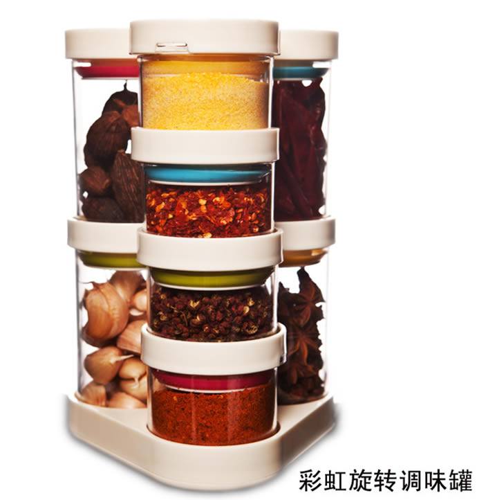 創意廚具 彩虹旋轉調味罐套裝，廠家直銷調味盒/瓶