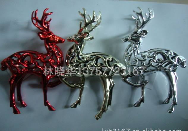 廠家直銷真空鍍塑料鹿 金粉圣誕鹿彩色鐵絲鈴鐺麻絲麻布產品