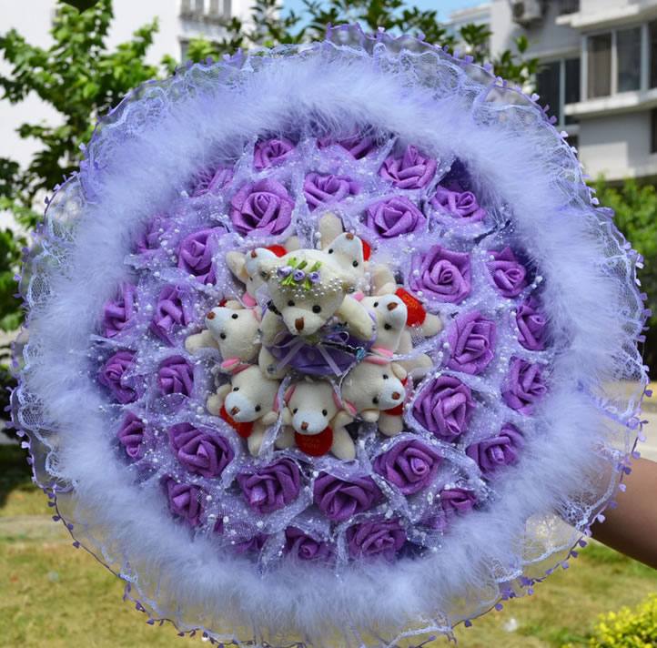 熱賣卡通花束 7愛(ài)心熊 情人節(jié)新奇特禮物 仿真花婚慶用品批發(fā)D56