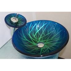 玻璃洗手盆、玻璃手繪盆、洗面盆、鋼化玻璃臺(tái)上盆，藝術(shù)盆含龍頭