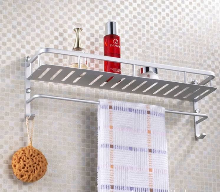 太空鋁單層衛生間雙層方形置物架帶鉤帶干501
