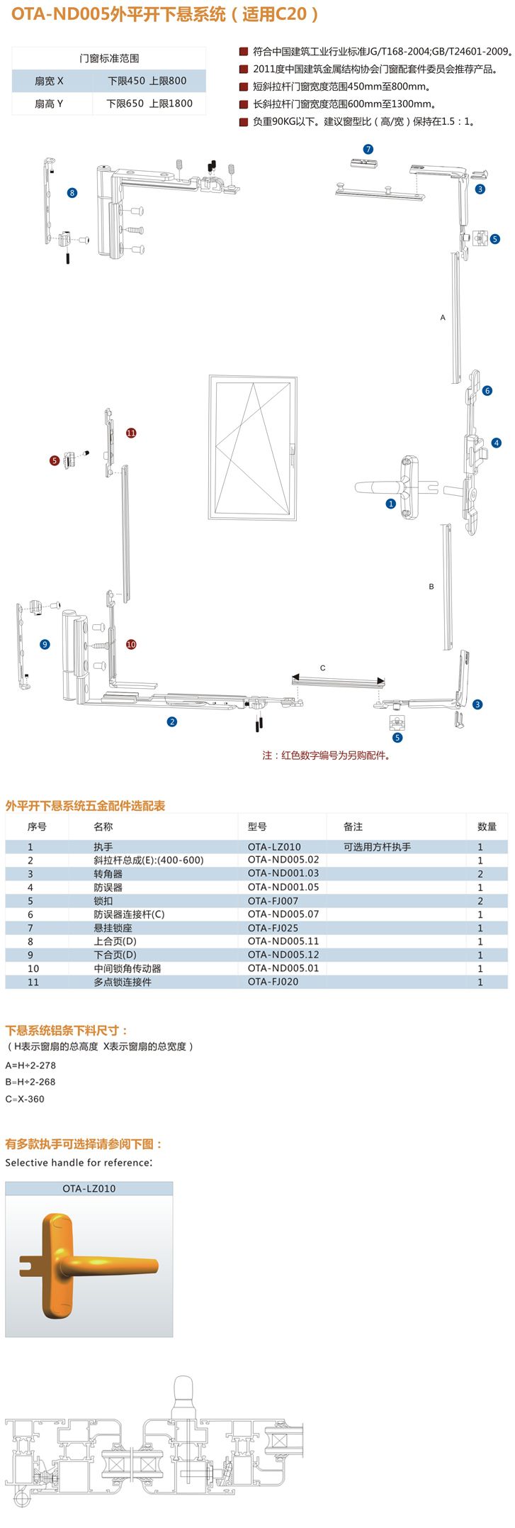 OTA-ND005 外平開下懸系統（適用C20) 門窗配件