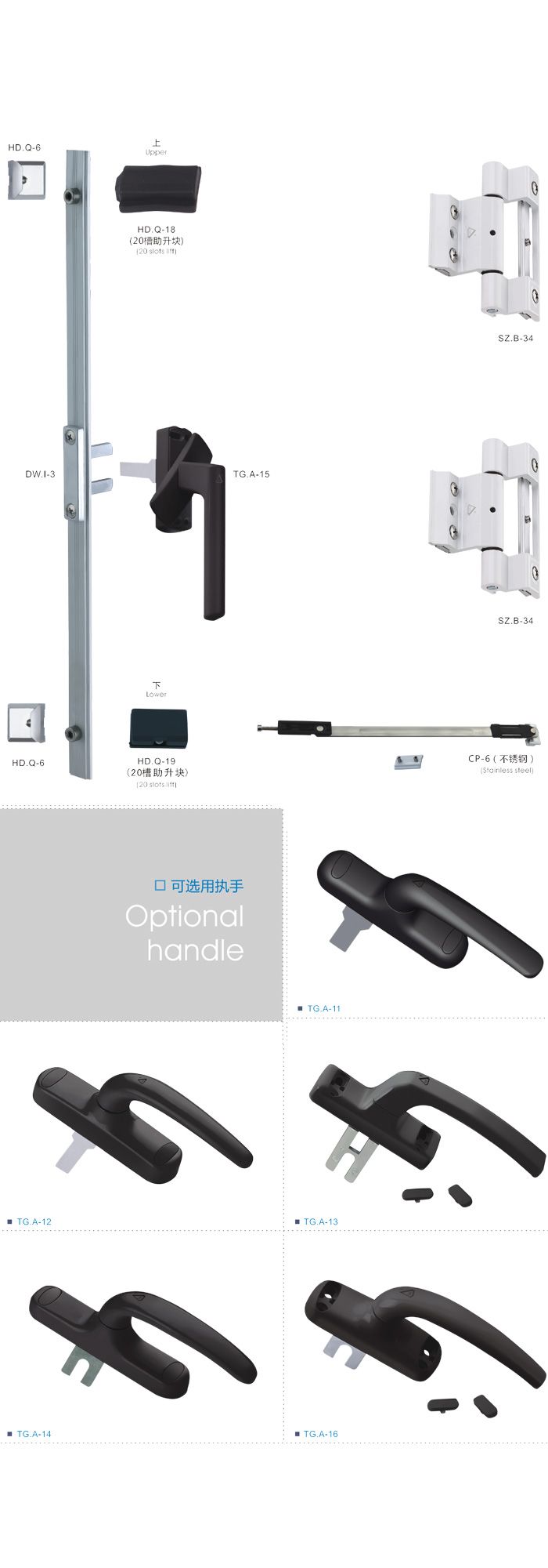 20外開歐標鋁條式插坑式二點鎖配件 門窗板配件