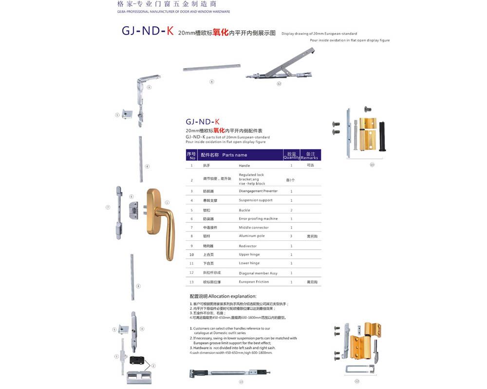 GJ-ND-K 20mm槽歐標氧化內平開內倒 門窗配件