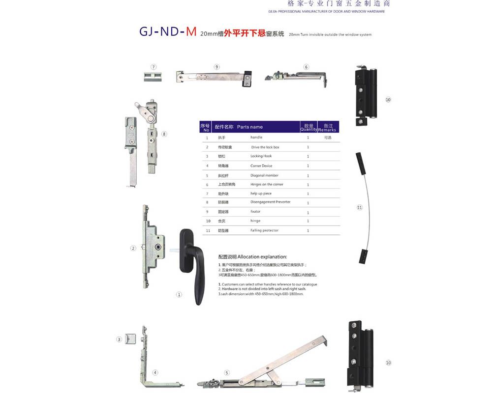 GJ-ND-M 20mm槽外平開下懸窗 門窗配件