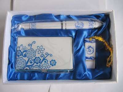 牡丹花紙盒包裝盒 青花瓷筆名片盒U盤包裝