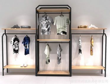 服裝店男女衣架展示架落地式鐵藝高架高柜實(shí)木正側(cè)掛衣服貨架