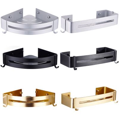 太空鋁浴室置物架 衛生間三角籃黑色美式廁所角架免打孔